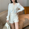 Autumn Small Fragrance Tweed 2 Piece Set Women Chain Trim Tassel Patchwork Shirt Blouse + Shorts Suits Korean Outfit