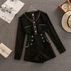Autumn Small Fragrance Tweed 2 Piece Set Women Chain Trim Tassel Patchwork Shirt Blouse + Shorts Suits Korean Outfit