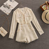 Autumn Small Fragrance Tweed 2 Piece Set Women Chain Trim Tassel Patchwork Shirt Blouse + Shorts Suits Korean Outfit