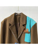 Autumn Suit Coat Ladies Color-bock Patchwork Asymmetric Long Sleeve Loose Blazer Women's Clothing