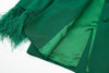Autumn Women Green Feather Blazer Coat Vintage Long Sleeve Welt Pockets Office Casual Female Outerwear Chic Tops