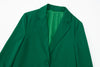 Autumn Women Green Feather Blazer Coat Vintage Long Sleeve Welt Pockets Office Casual Female Outerwear Chic Tops