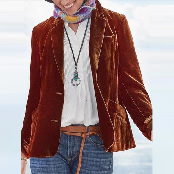 Autumn Women Golden Velvet Small Suit Jacket Slim Solid Color Long Sleeve Blazer 2023 Office Lady Party Blazers