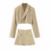 Autumn Women's Clothing European and American Style Lapel Long Sleeve Short Suit + Button Solid Color Skirt