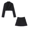 Autumn Women's Clothing European and American Style Lapel Long Sleeve Short Suit + Button Solid Color Skirt