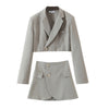 Autumn Women's Clothing European and American Style Lapel Long Sleeve Short Suit + Button Solid Color Skirt