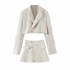 Autumn Women's Clothing European and American Style Lapel Long Sleeve Short Suit + Button Solid Color Skirt