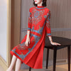 Autumn plus size Dress for women Miyak Pleated Indie Folk Knee-Length Loose Turtleneck  A-LINE Dresses