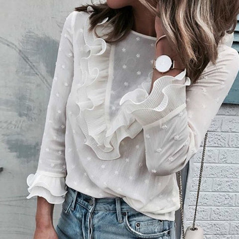 Autumn Shirts Elegant Female Workwear Blouses Butterfly Sleeve Button Women White Blouse Woman Tops Plus Size Blusas GV859