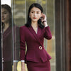 Autumn Office Lady Top Blazers Solid Long Sleeves Coat Cardigan Button Casual Suit Navy Blue Draped Slim Women Wine Red Jacket