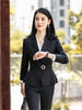Autumn Office Lady Top Blazers Solid Long Sleeves Coat Cardigan Button Casual Suit Navy Blue Draped Slim Women Wine Red Jacket