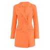 Autumn Orange Office Lady Blazer Lapel Long Sleeve Flap Pockets Double Breasted Mid-Length Formal Women Suit Coat Outerwear