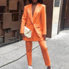 Autumn Orange Office Lady Blazer Lapel Long Sleeve Flap Pockets Double Breasted Mid-Length Formal Women Suit Coat Outerwear