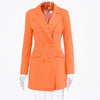 Autumn Orange Office Lady Blazer Lapel Long Sleeve Flap Pockets Double Breasted Mid-Length Formal Women Suit Coat Outerwear