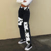 Autumn Patchwork Cow Print Jeans Women Casual High Waisted Pants Straight Harajuku 90s Black Long Trousers Ladies Streetwear