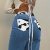 Autumn Patchwork Cow Print Jeans Women Casual High Waisted Pants Straight Harajuku 90s Black Long Trousers Ladies Streetwear