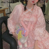 Autumn Pink Sweet Lolita Dress Women Japanese Kawaii Fairy Party Mini Dress Female Korean Lace Halter Cute Princess Dress 2022