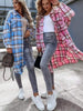 Autumn Plaid Shirts Women Casual Loose Long Coat Elegant Vintage Lapel Extended Blouses Long Sleeve Office Ladies Shirts