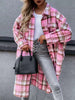 Autumn Plaid Shirts Women Casual Loose Long Coat Elegant Vintage Lapel Extended Blouses Long Sleeve Office Ladies Shirts