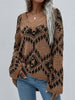 Autumn Printed Knitwear Women Casual V-Neck Knitted Sweater Vintage Loose Long Sleeve Pullover Winter Plaid Jumpers