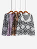 Autumn Printed Knitwear Women Casual V-Neck Knitted Sweater Vintage Loose Long Sleeve Pullover Winter Plaid Jumpers