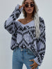 Autumn Printed Knitwear Women Casual V-Neck Knitted Sweater Vintage Loose Long Sleeve Pullover Winter Plaid Jumpers