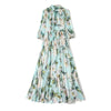 Autumn Runway Bohemian Midi Dress Women Lantern Sleeve Elegant Bow Tie Belt Collar Flower Print Long Chiffon Evening Vestidos