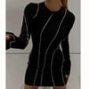 Autumn Sexy Bodycon Dress Women Striped Y2K Mini Dress Elegant Casual Party Dress Female Solid Slim Long Sleeve Dress