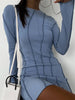 Autumn Sexy Bodycon Dress Women Striped Y2K Mini Dress Elegant Casual Party Dress Female Solid Slim Long Sleeve Dress