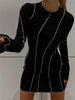 Autumn Sexy Bodycon Dress Women Striped Y2K Mini Dress Elegant Casual Party Dress Female Solid Slim Long Sleeve Dress