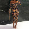 Autumn Sexy Off Shoulder Women Long Sleeve Party Dress Sequins Leopard Printed Dress Spring Elegant Slim Lady Midi Dress