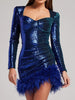 Autumn Sexy Sequined Mini Dress Women Elegant Feather Bodycon Dress Slim Pleated Dress Female Solid Short Party Dresses