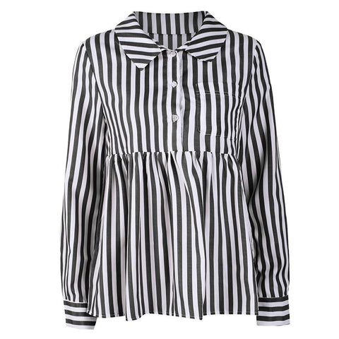 Autumn Shirt Elegant Women Stripes Blouse V-Neck Turn Down Collar Shirt Long Sleeve Sexy Office Ladies Tops And Blouses WS9171P