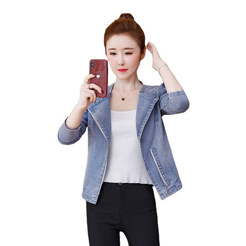 Autumn Short Style Blue Denim Blazer Femme Plus Size Long-sleeved Vintage Jeans Jacket Women Slim Denim Blazer Blue Suit Coat