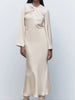 Autumn Silk Satin Maxi Dress Women Elegant Backless Long Dress Casual Long Sleeve Dress Sexy Hollow Out Soft Party Dress