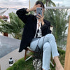 Autumn Single Breasted Suit Jacket Korean Version Pure Color Loose Office Suit Jacket Simple Office Casual Blazer Women