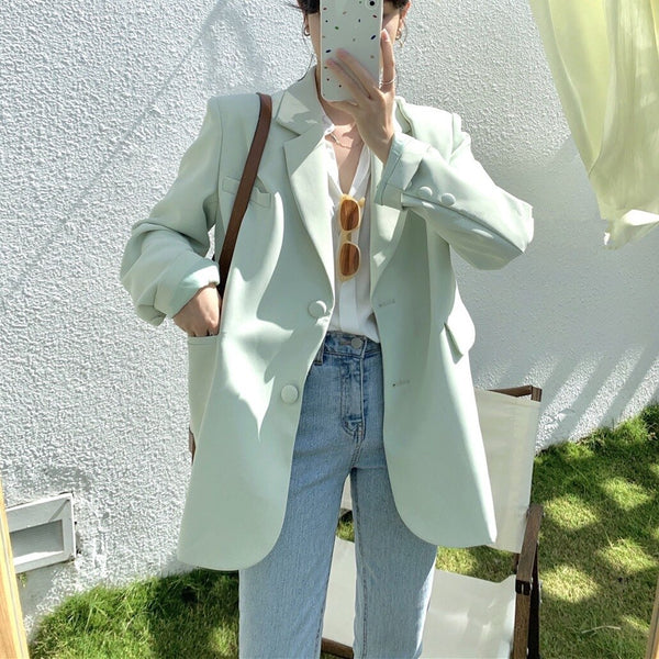 Autumn Single Breasted Suit Jacket Korean Version Pure Color Loose Office Suit Jacket Simple Office Casual Blazer Women