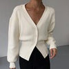 Autumn Solid Cardigans For Women Single-Breasted Knitted Sweater Casual Elegant V-Neck Knitwear Vintage Lantern sleeve Cardigan