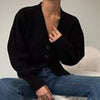 Autumn Solid Cardigans For Women Single-Breasted Knitted Sweater Casual Elegant V-Neck Knitwear Vintage Lantern sleeve Cardigan