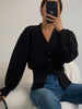 Autumn Solid Cardigans For Women Single-Breasted Knitted Sweater Casual Elegant V-Neck Knitwear Vintage Lantern sleeve Cardigan