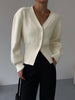 Autumn Solid Cardigans For Women Single-Breasted Knitted Sweater Casual Elegant V-Neck Knitwear Vintage Lantern sleeve Cardigan