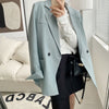 Autumn Solid Color Elegant Blue Blazer Women Jacket Women's Korean Style Loose V-neck Long Sleeve Cardigan