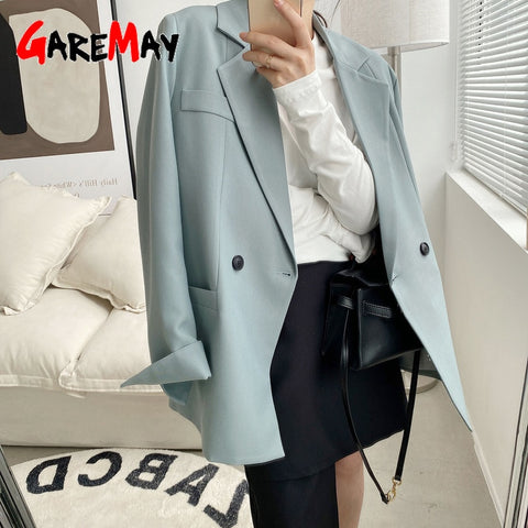 Autumn Solid Color Elegant Blue Blazer Women Jacket Women's Korean Style Loose V-neck Long Sleeve Black jackets for spring 2022