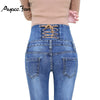Autumn Spring Jeans Womens High Waist Elastic Skinny Denim Long Pencil Pants Back Cross Woman Jeans Camisa Feminina Trousers
