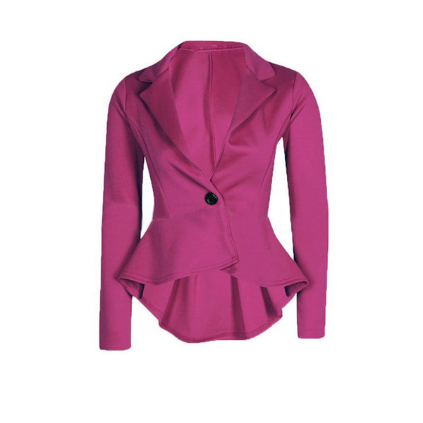 Autumn Spring Women Blazer Coat Casual Slim Fit Work Wear One Button Ruffle Back Suit Tops Women  Clothing H9
