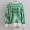 Autumn Stripe Pullover Women Casual Polo Collar Knitted Sweater Loose Long Sleeve Contrast Jumper Lady Vintage Knitwear