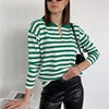 Autumn Stripe Pullover Women Casual Polo Collar Knitted Sweater Loose Long Sleeve Contrast Jumper Lady Vintage Knitwear