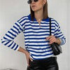 Autumn Stripe Pullover Women Casual Polo Collar Knitted Sweater Loose Long Sleeve Contrast Jumper Lady Vintage Knitwear