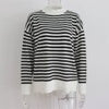 Autumn Stripe Pullover Women Casual Polo Collar Knitted Sweater Loose Long Sleeve Contrast Jumper Lady Vintage Knitwear