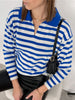 Autumn Stripe Pullover Women Casual Polo Collar Knitted Sweater Loose Long Sleeve Contrast Jumper Lady Vintage Knitwear